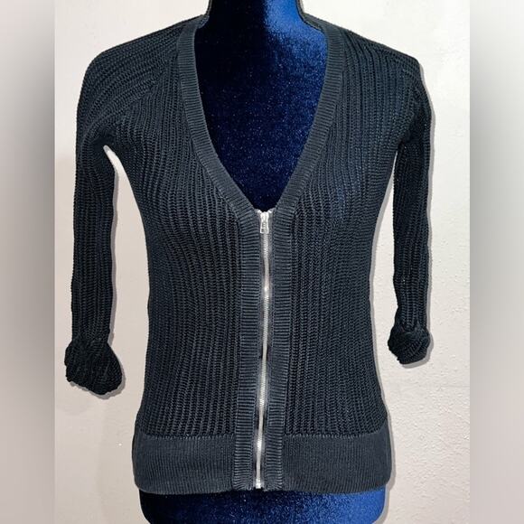 SILENCE + Noise Black Zip Up Open Knit Cardigan Urban Outfitters Sz S - Picture 1 of 11